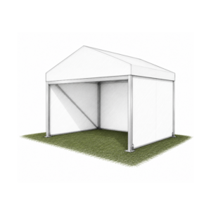4m wide white marquee with aluminium frame and enclosed PVC walls set up on grass for event hire in Adelaide South Australia