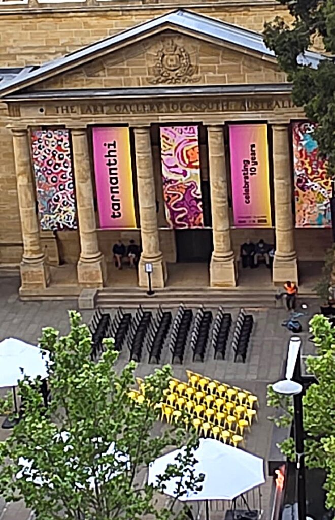 Party Hire Adelaide - Outdoor event seating at the Art Gallery of South Australia during Tarnanthi Festival