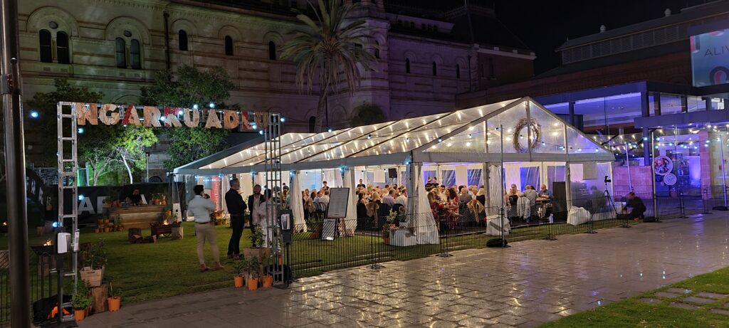 Event Hire Adelaide - Marquee and event furniture on the Museum lawns North Tce Adeladie