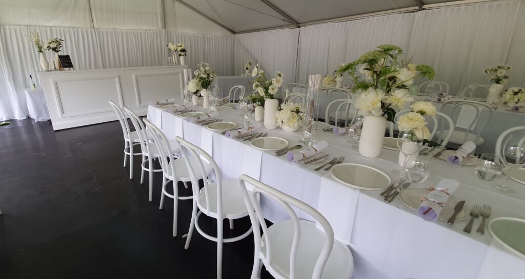 Party Hire Adelaide - White marquee and white furnishings