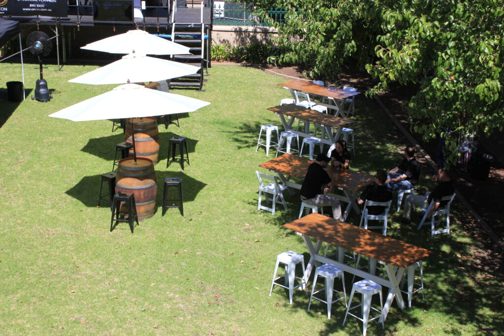 Party Hire Adelaide - Harvest bar tables with tolix furniture