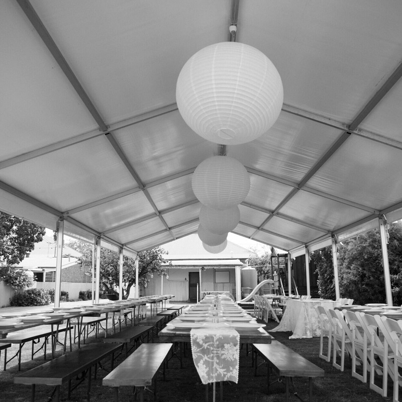 Party Hire Adelaide - party lighting and rustic furniture