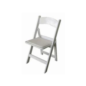 Party hire Adelaide- White resin folding chair with padded seat, ideal for weddings and events – available through Australian Hiring Company, Adelaide’s trusted party hire provider.