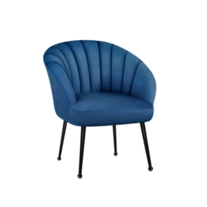 Luna Accent Chair in rich blue upholstery with curved backrest, vertical tufting, and tapered black legs.